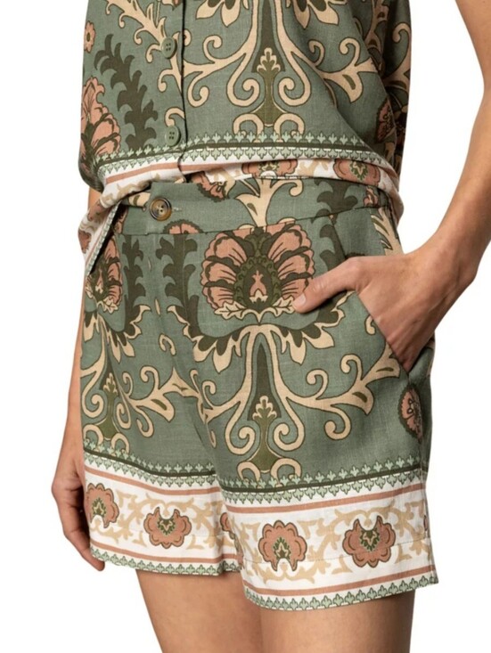 Sanctuary Pants - Sanctuary City Shorts S Green Linen Spring Breaker Floral High Waist New $100